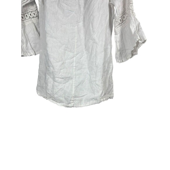 Lungo L'arno Blouse Women Large White Bell Sleeve Boho Linen Minimalist Cottage - Picture 8 of 10
